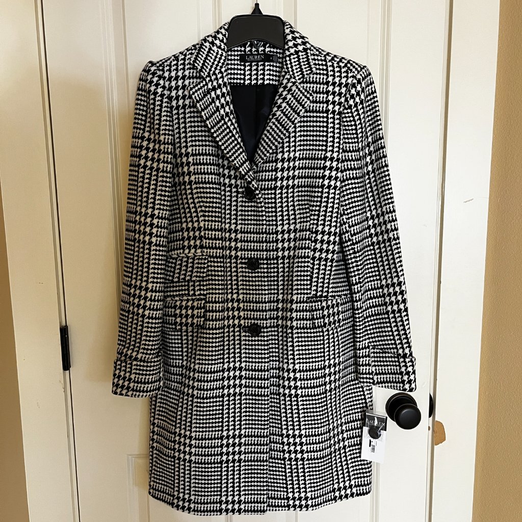 Nwt Lauren Ralph Lauren Women's Single-Breasted Walker Coat, Glen Check Size 2